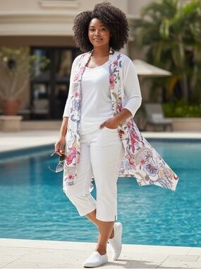 Pyramid Collection Jacobean Ivory Knit Jacket & Tunic